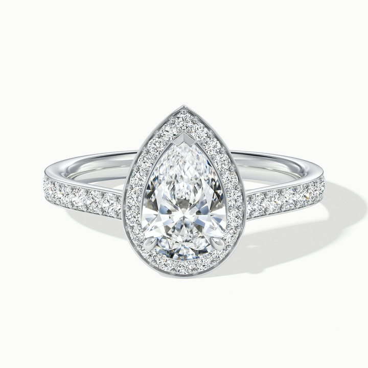 Elena 1 Carat Pear Halo Pave Moissanite Diamond Ring in Platinum
