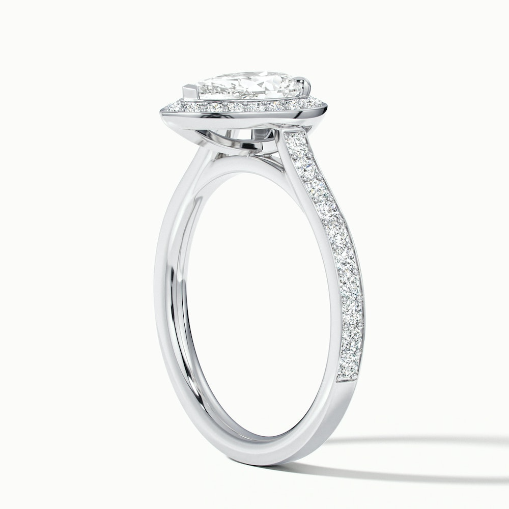 Zara 3 Carat Pear Halo Pave Lab Grown Engagement Ring in 10k White Gold