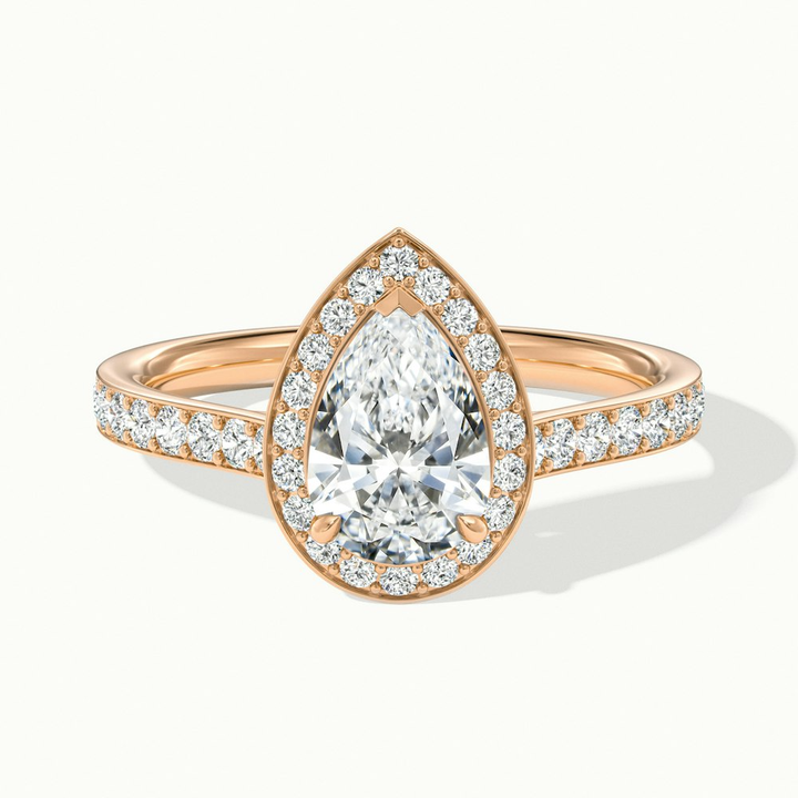 Elena 3 Carat Pear Halo Pave Moissanite Diamond Ring in 10k Rose Gold
