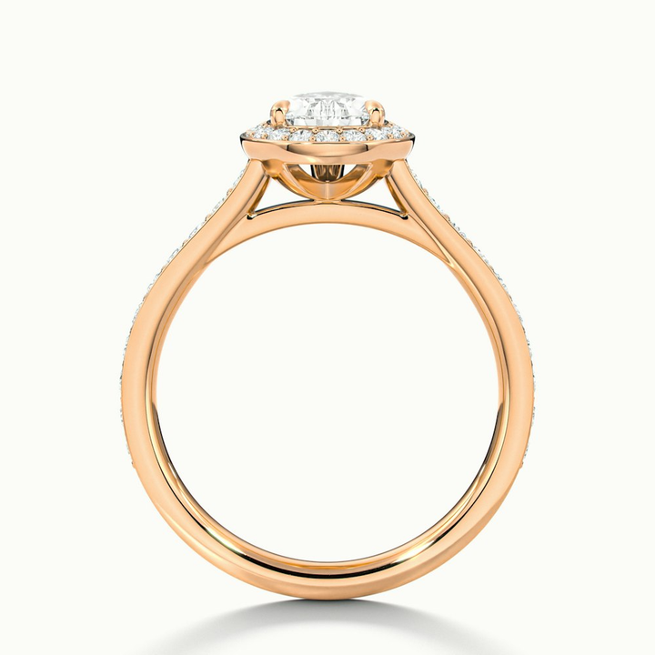 Elena 1 Carat Pear Halo Pave Moissanite Diamond Ring in 14k Rose Gold