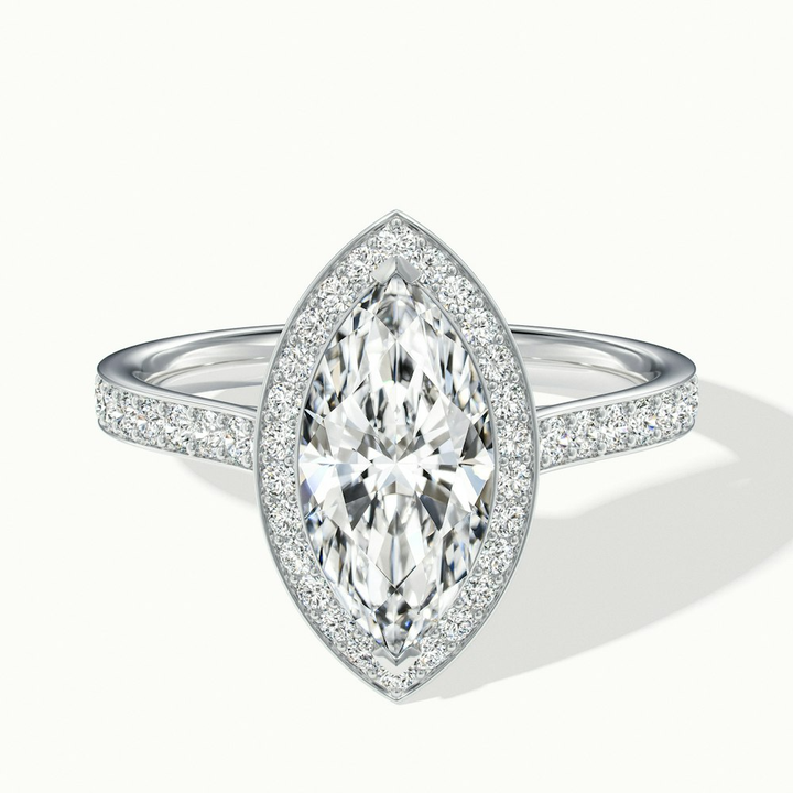 Ila 1 Carat Marquise Halo Pave Moissanite Engagement Ring in 10k White Gold