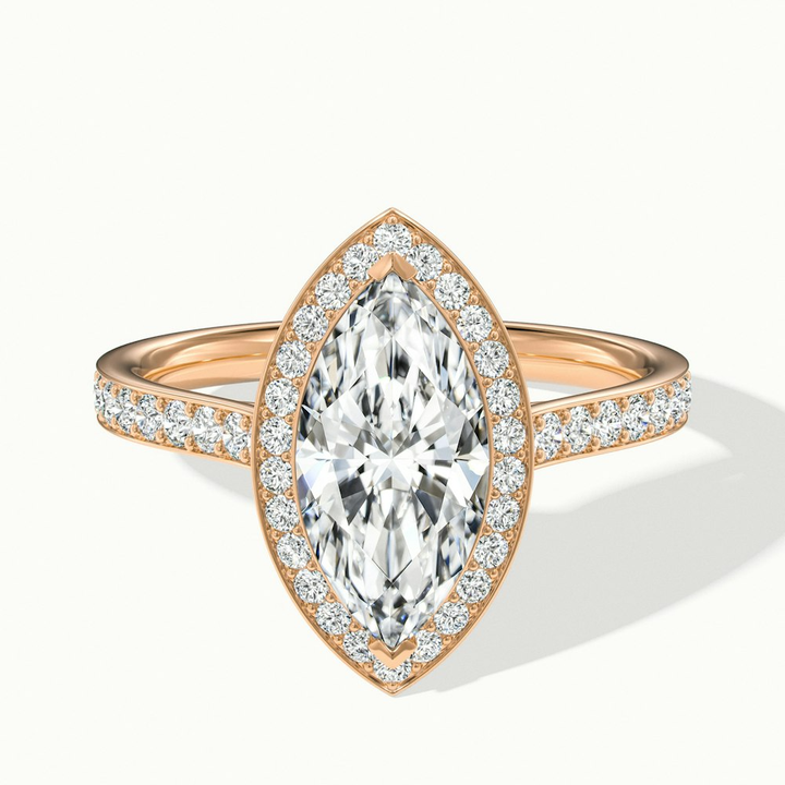 Lara 1 Carat Marquise Halo Pave Lab Grown Diamond Ring in 10k Rose Gold