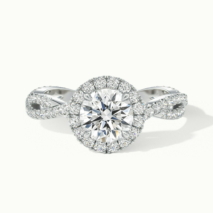 Riva 5 Carat Round Cut Halo Twisted Pave Moissanite Engagement Ring in 18k White Gold