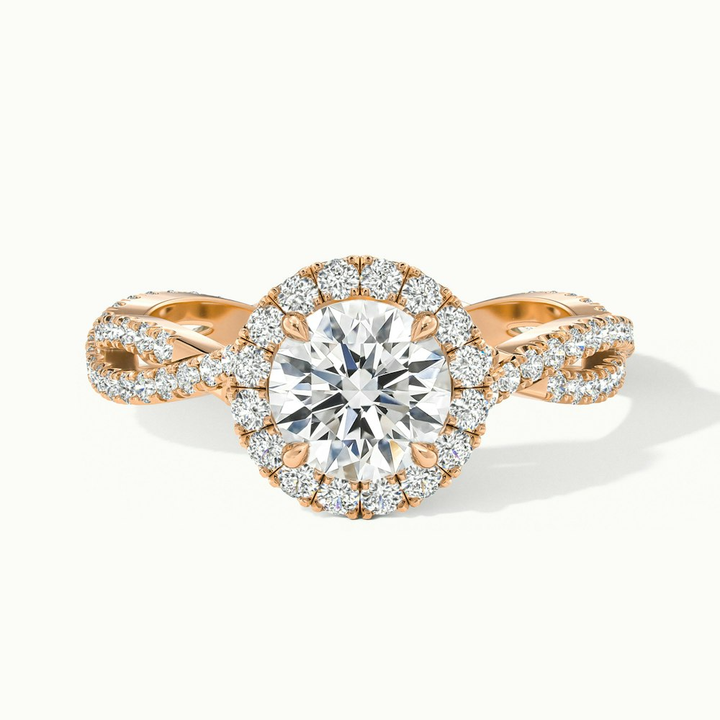 Lilly 5 Carat Round Cut Halo Twisted Pave Lab Grown Diamond Ring in 18k Rose Gold