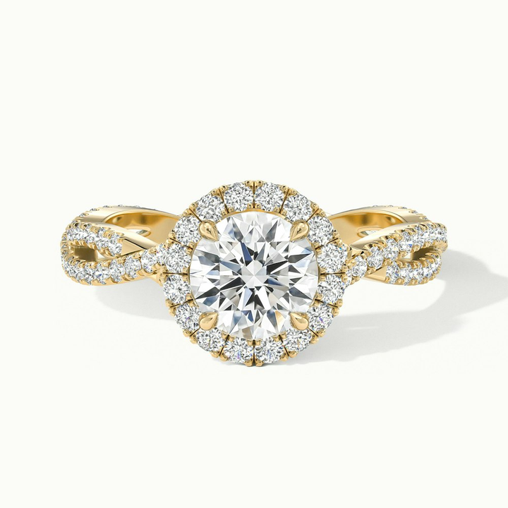 Riva 2 Carat Round Cut Halo Twisted Pave Moissanite Engagement Ring in 10k Yellow Gold