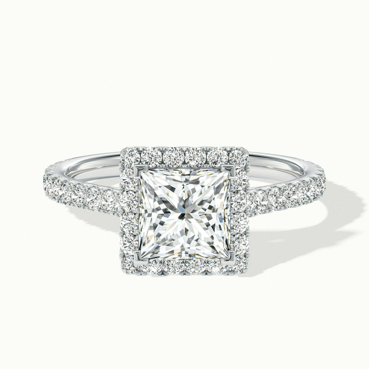 Rose 3 Carat Princess Halo Pave Moissanite Engagement Ring in 10k White Gold