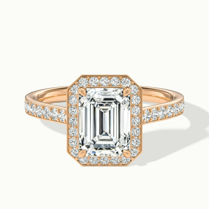 Lucy 2 Carat Emerald Cut Halo Pave Lab Grown Diamond Ring in 14k Rose Gold