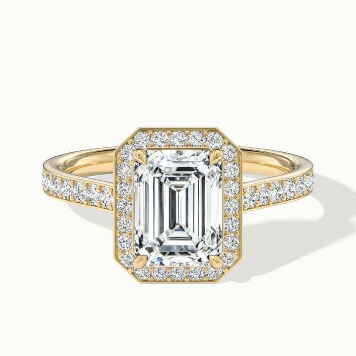 Zoya 2 Carat Emerald Cut Halo Pave Moissanite Engagement Ring in 10k Yellow Gold