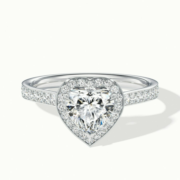 Macy 1 Carat Heart Shaped Halo Pave Lab Grown Diamond Ring in 14k White Gold