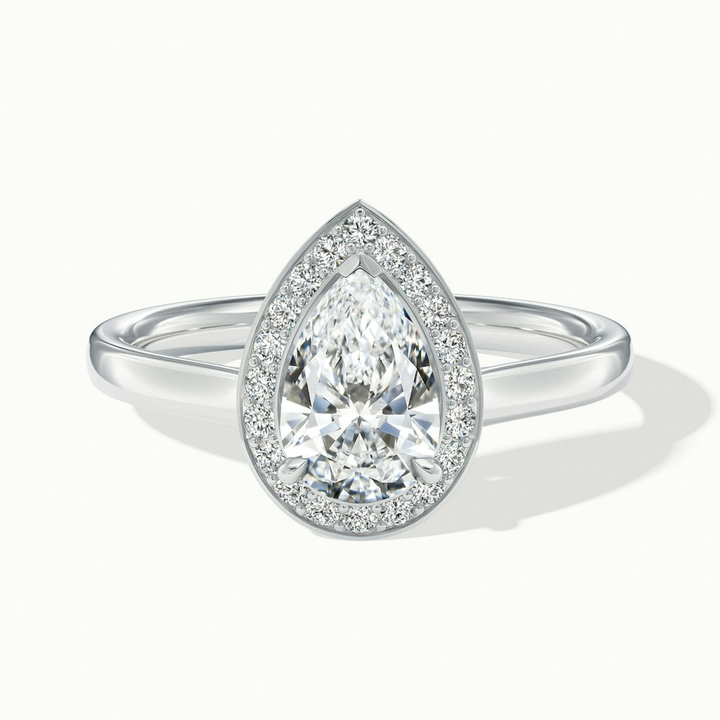 Siya 1 Carat Pear Halo Moissanite Engagement Ring in 10k White Gold