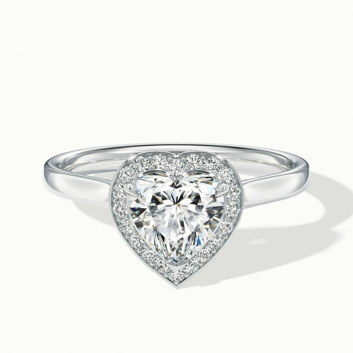 Ruby 3 Carat Heart Halo Lab Grown Diamond Ring in 10k White Gold