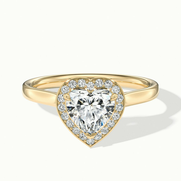 Ruby 1.5 Carat Heart Halo Lab Grown Diamond Ring in 10k Yellow Gold