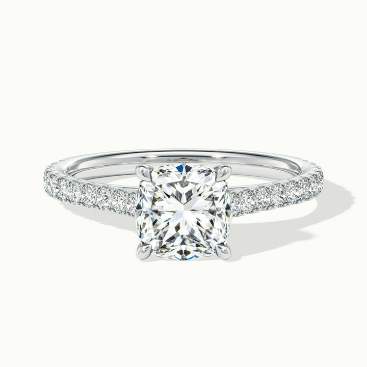 Lea 1 Carat Cushion Cut Solitaire Pave Lab Grown Diamond Ring in 14k White Gold