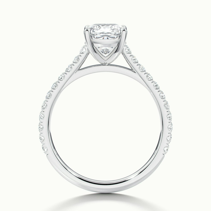 Lea 1 Carat Cushion Cut Solitaire Pave Lab Grown Diamond Ring in 14k White Gold