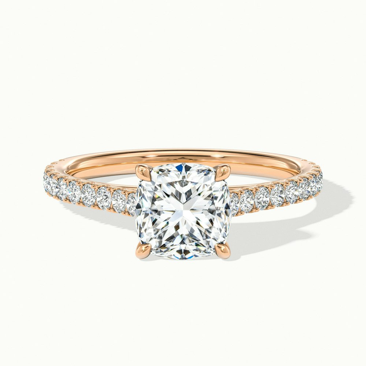 Mary 2 Carat Cushion Cut Solitaire Pave Moissanite Engagement Ring in 14k Rose Gold