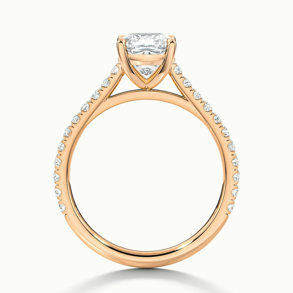 Lea 2 Carat Cushion Cut Solitaire Pave Lab Grown Diamond Ring in 14k Rose Gold