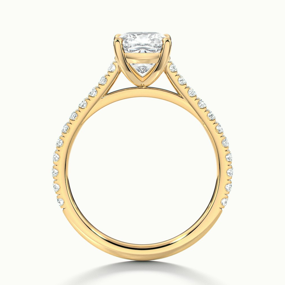 Mary 3 Carat Cushion Cut Solitaire Pave Moissanite Engagement Ring in 10k Yellow Gold