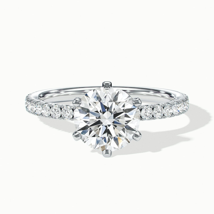 Lyra 3 Carat Round Solitaire Pave Moissanite Engagement Ring in 10k White Gold