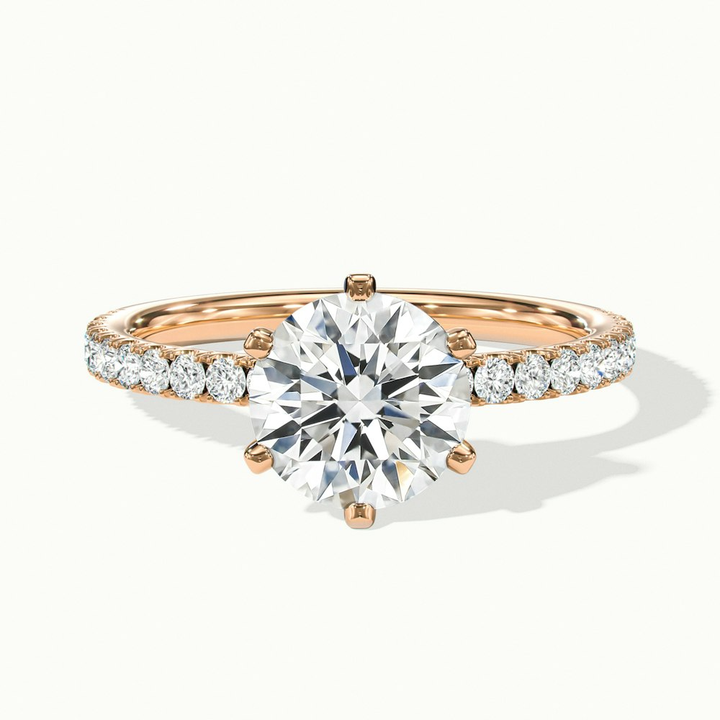 Olive 2 Carat Round Solitaire Pave Lab Grown Diamond Ring in 14k Rose Gold