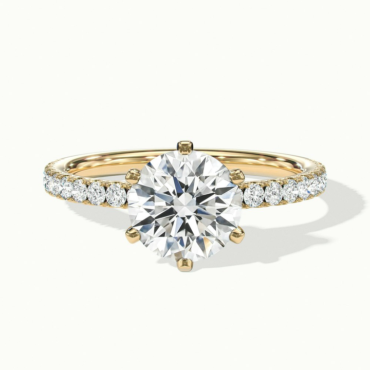 Olive 2 Carat Round Solitaire Pave Lab Grown Diamond Ring in 10k Yellow Gold
