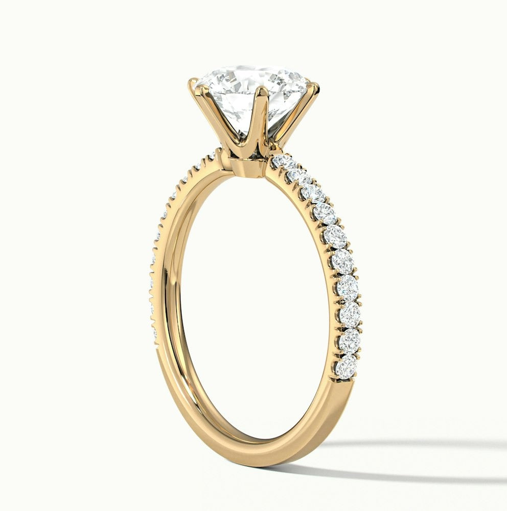 Olive 2 Carat Round Solitaire Pave Lab Grown Diamond Ring in 10k Yellow Gold